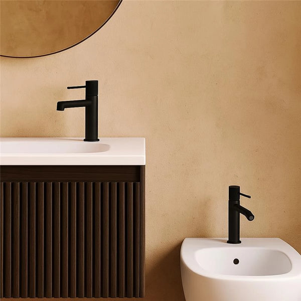 Coppia rubinetti lavabo e bidet senza scarico in ottone nero opaco Melin