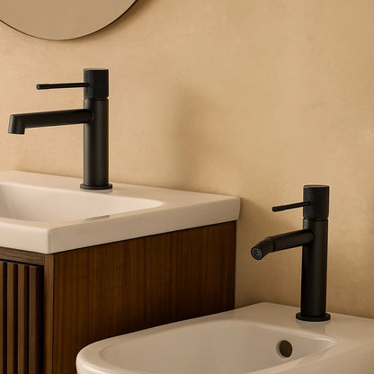 Coppia rubinetti lavabo e bidet senza scarico in ottone nero opaco Melin