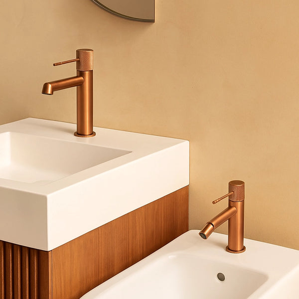 Coppia rubinetti lavabo e bidet senza scarico oro rosa spazzolato Melin