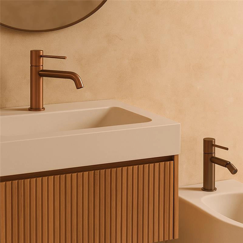 Coppia rubinetti lavabo e bidet senza scarico oro rosa spazzolato Memo