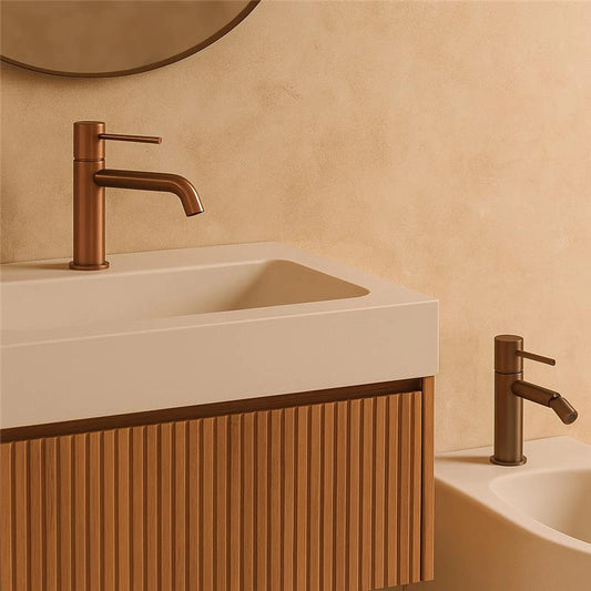 Coppia rubinetti lavabo e bidet senza scarico oro rosa spazzolato Memo