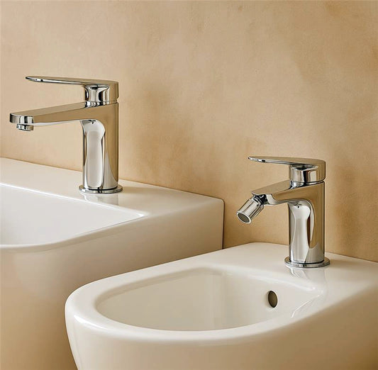 Coppia rubinetti miscelatore lavabo e bidet senza scarico cromo Momo