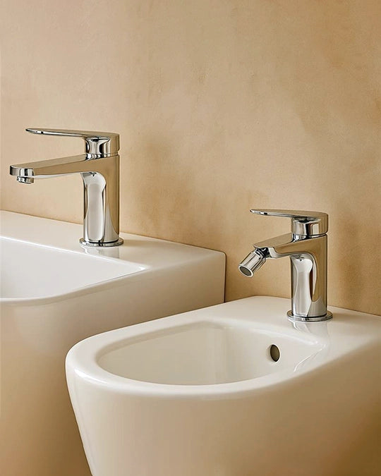 Coppia rubinetti miscelatore lavabo e bidet senza scarico cromo Momo