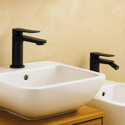 Coppia rubinetti miscelatore lavabo e bidet senza scarico in ottone nero opaco Momo