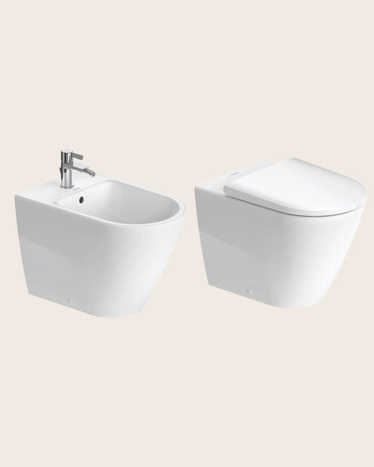 Duravit D-NEO Coppia sanitari a pavimento filo muro senza brida bianco opaco