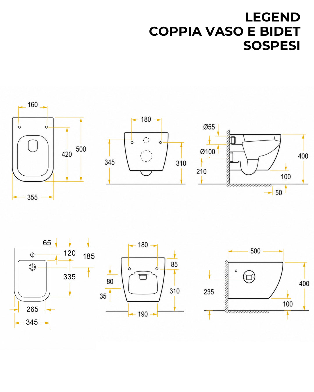 Coppia sanitari sospesi con Softclose Bianco Legend