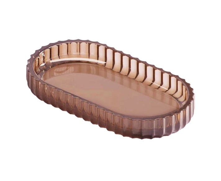 Cosmic Lido vassoio 19x10 in cristallo ambar rose, dettaglio ravvicinato del materiale e dell'aggancio - Industrias Cosmic