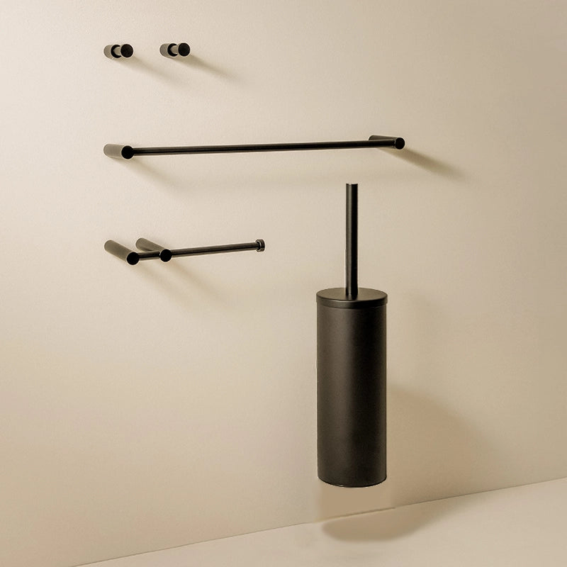 Cosmic Logic Set Accessori bagno scopino a muro 5pz Nero in acciaio inox e satinato montato a parete, vista del design e...