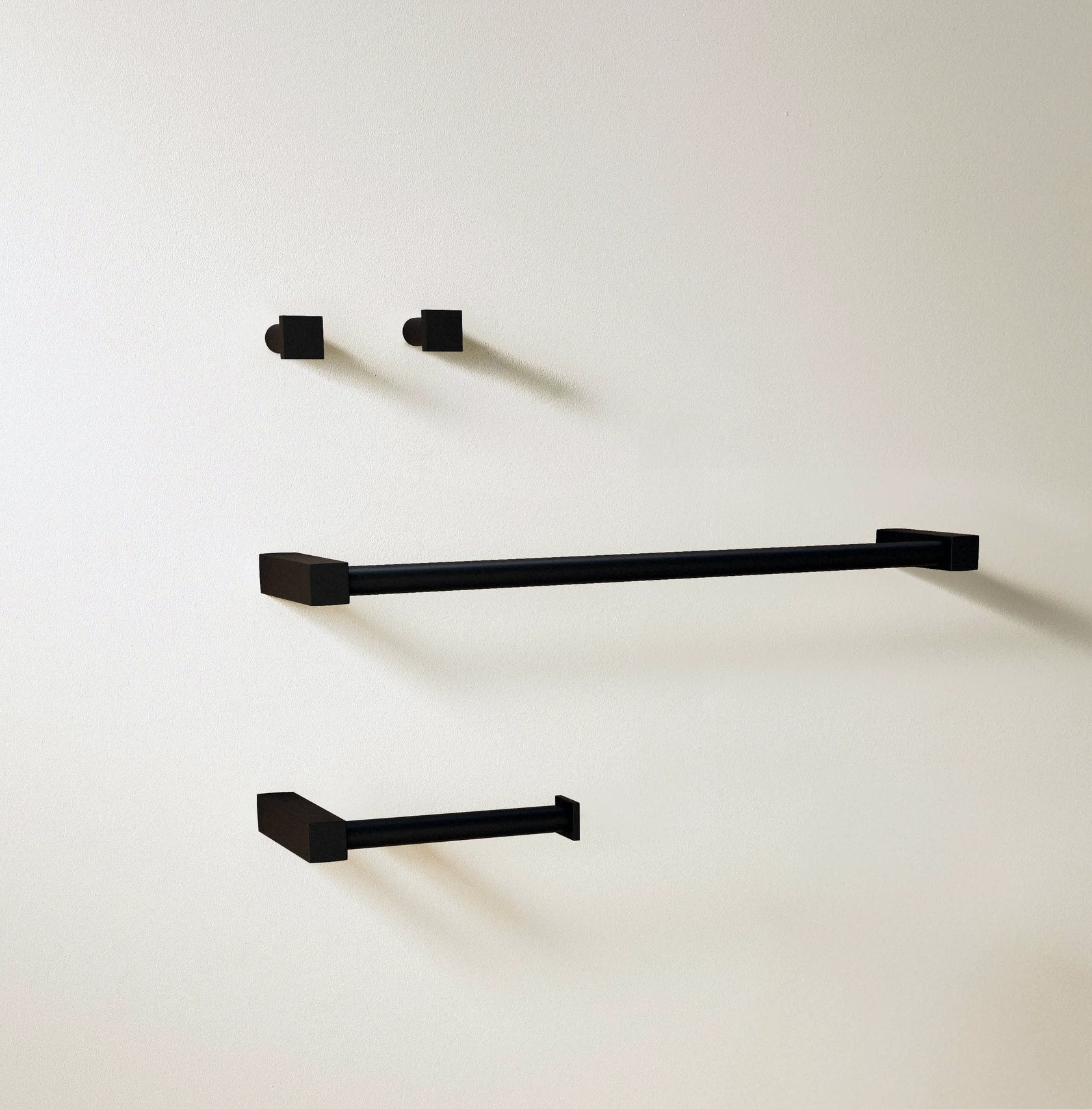 Cosmic Metric set accessori portasciugamano bagno nero in opaco montato a parete, vista del design e della finitura...