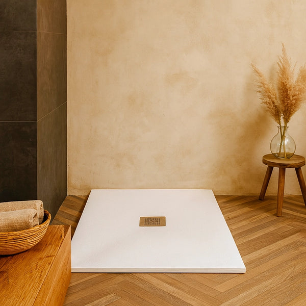 Piatto Doccia 80x90 Desio effetto pietra in Mineralmarmo Bianco