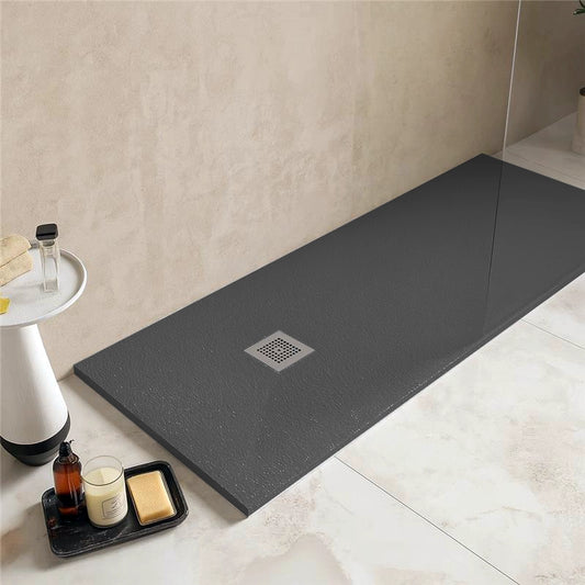 Desio Piatto Doccia 80x140 effetto pietra antibatterico in Solidstone Antracite