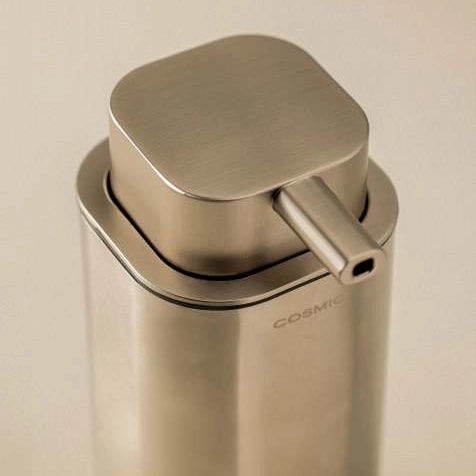 Dispenser Portasapone Da Appoggio Cromo Cosmic Line, vista laterale del profilo a muro - Industrias Cosmic