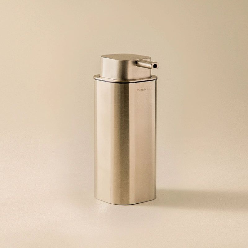 Dispenser Portasapone Da Appoggio Cromo Cosmic Line montato a parete, vista del design e della finitura - Industrias Cosmic