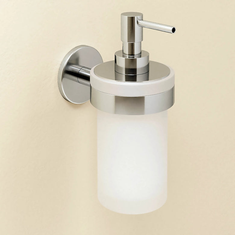 Dispenser Portasapone liquido a muro Vetro Opaco Cromo montato a parete, vista del design e della finitura - Industrias...