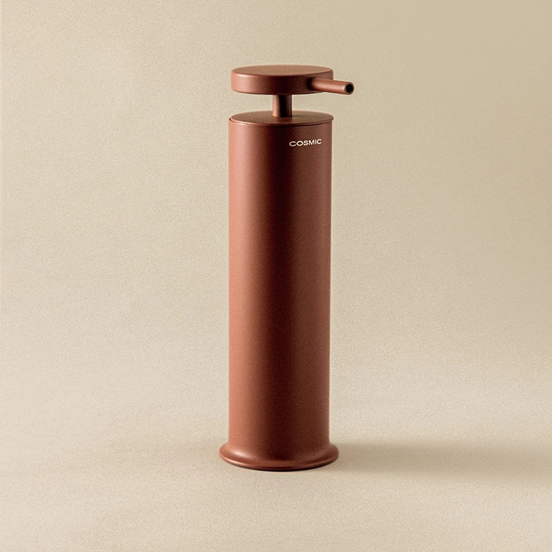 Dispenser da appoggio porta sapone liquido terracotta montato a parete, vista del design e della finitura