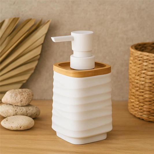 Dispenser sapone in plastica ABS e bamboo bianco Alabama