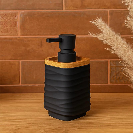 Dispenser sapone in plastica ABS e bamboo nero Alabama