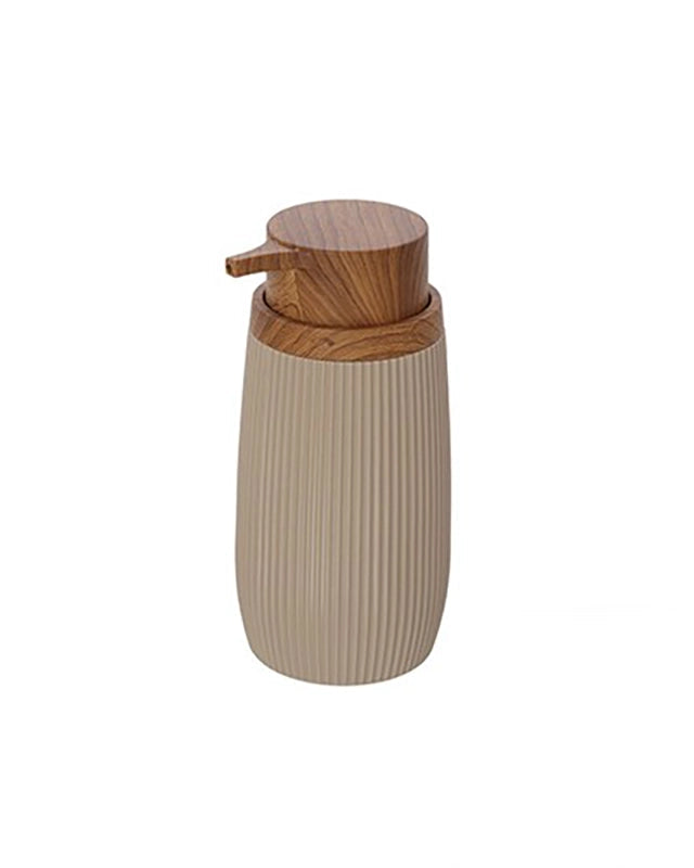Dispenser sapone in plastica tortora London, dettaglio ravvicinato del materiale e dell'aggancio - Exagonshop