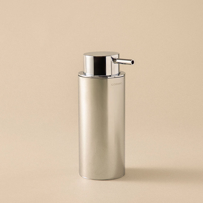Dispenser sapone liquido 200 ml da appoggio in acciaio in satinato montato a parete, vista del design e della finitura...