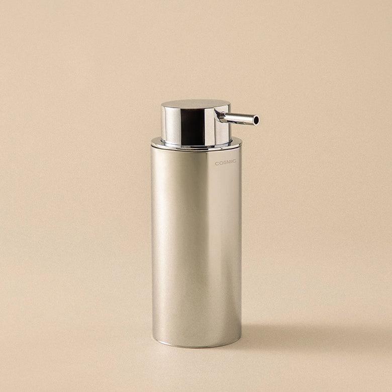 Dispenser sapone liquido 200 ml da appoggio in acciaio in satinato montato a parete, vista del design e della finitura...