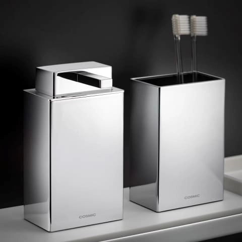 Dispenser sapone liquido da Appoggio cromo Bathlifea Cosmic, retro con sistema di fissaggio a parete - Industrias Cosmic