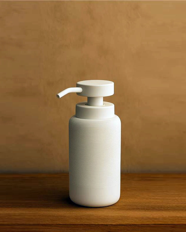 Dispenser sapone liquido in poliresina bianco Marika in opaco montato a parete, vista del design e della finitura...