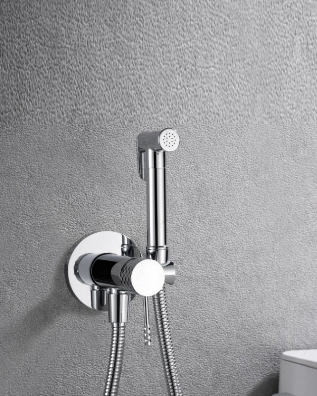 Doccetta bidet con miscelatore Memo incasso cromato, vista frontale della maniglia e della bocca di erogazione - Exagonshop