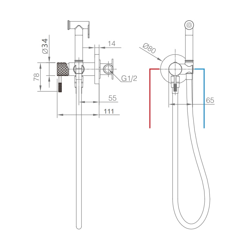 Doccetta bidet con miscelatore Memo incasso oro spazzolato, dettaglio ravvicinato della finitura e del marchio - Exagonshop