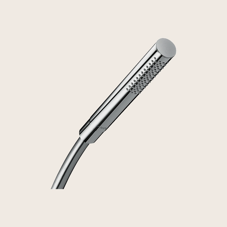 Doccetta stick Cilindrica monogetto Cromo Starck Hansgrohe, vista frontale della maniglia e della bocca di erogazione