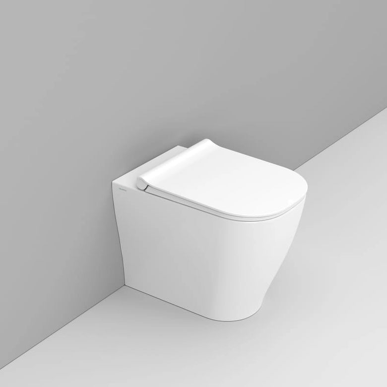 Dolomite Coppia sanitari filomuro Mirto sedile rallentato visto dall'alto con scarico e interno visibili - Ceramica Dolomite