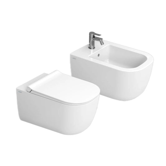 Dolomite Coppia sanitari sospesi Mirto sedile rallentato ambientato su piano bagno con accessori - Ceramica Dolomite