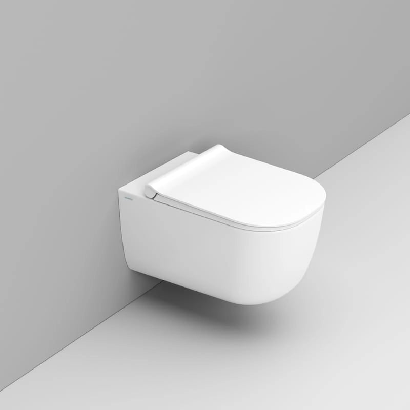 Dolomite Coppia sanitari sospesi Mirto sedile rallentato visto dall'alto con scarico e interno visibili - Ceramica Dolomite