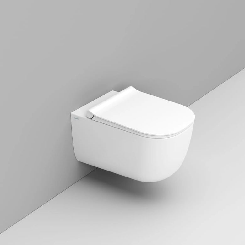 Dolomite Coppia sanitari sospesi Mirto sedile rallentato visto dall'alto con scarico e interno visibili - Ceramica Dolomite
