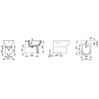 Ceramica Dolomite Gemma2 bidet filomuro bianco lucido, vista laterale del profilo e della forma