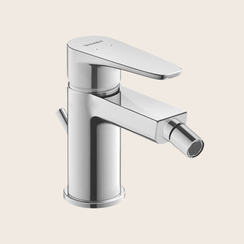 Duravit B1 Miscelatore bidet Monocomando cromo in ceramica e lucido, vista frontale della maniglia e della bocca di...