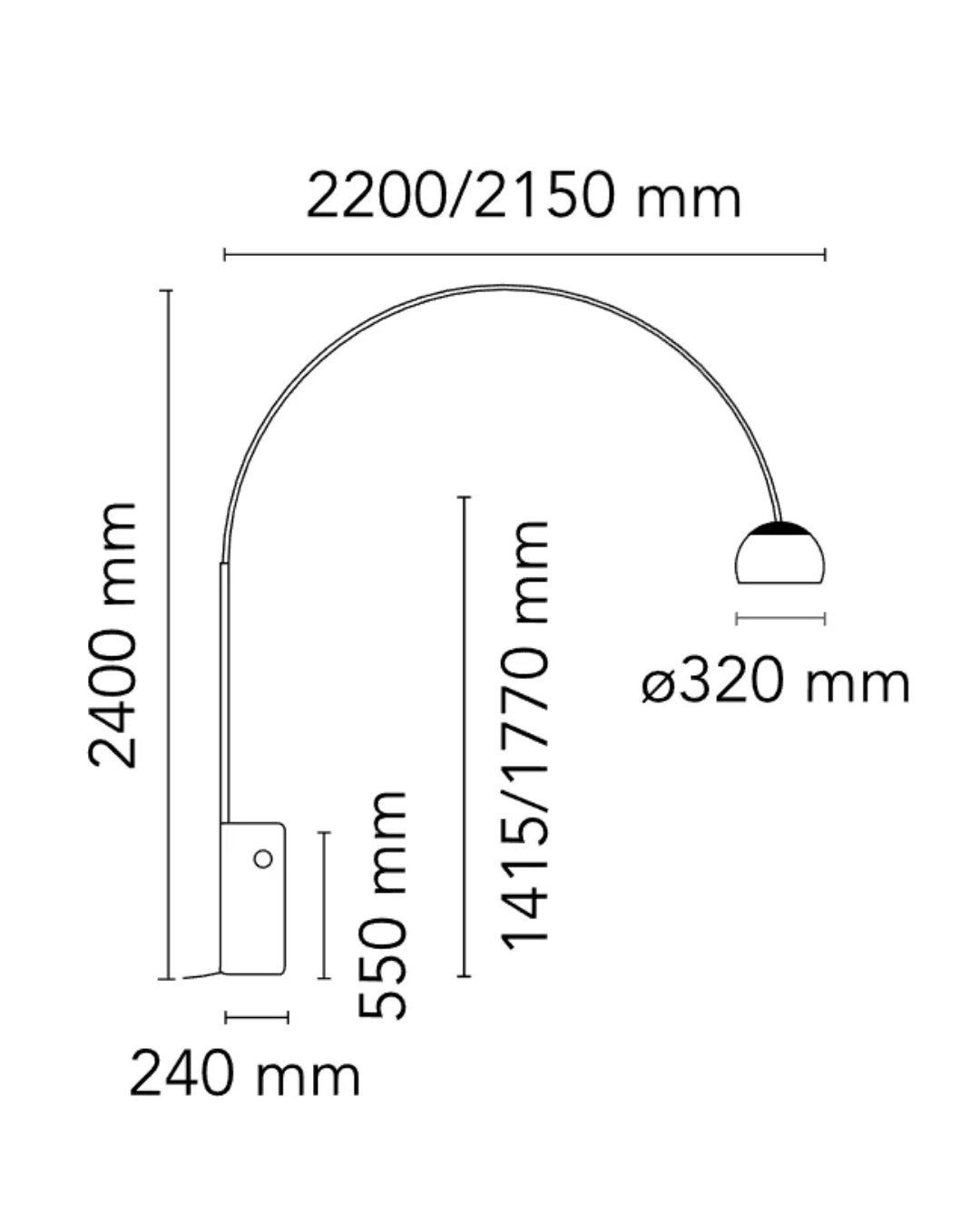 Flos Arco Lampada Led a pavimento 240 cm Base in marmo Carrara F0303000