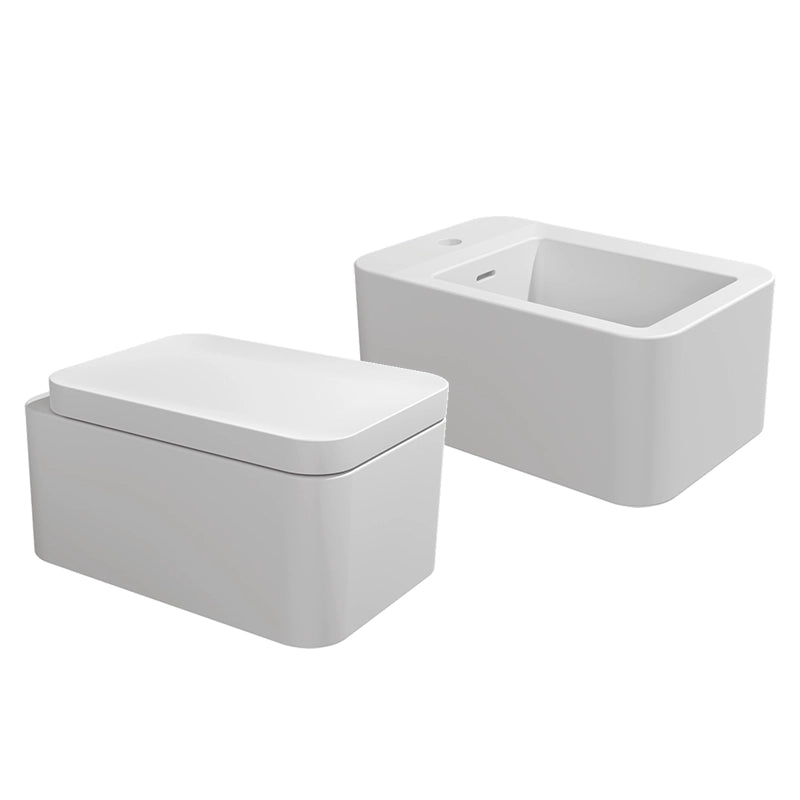 Flaminia Nile Coppia Sanitari Sospesi Bidet e Wc Goclean, vista frontale su sfondo bianco - Ceramica Flaminia