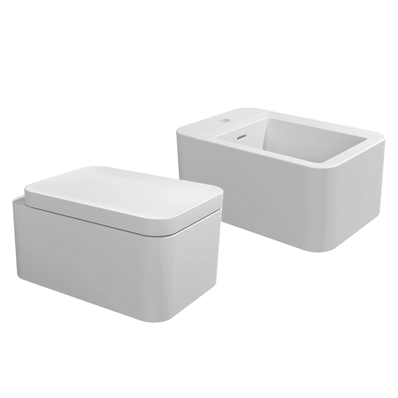 Flaminia Nile Coppia Sanitari Sospesi Bidet e Wc Goclean, vista frontale su sfondo bianco - Ceramica Flaminia