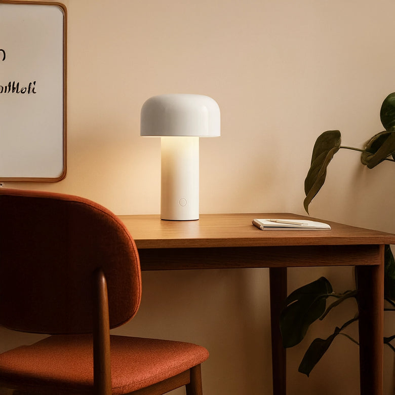 Flos Bellhop lampada da tavolo fungo ricaricabile Bianco Bianca in naturale accesa in ambiente, design e diffusione della...