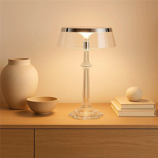 Flos Bon Jour Versailles Lampada da tavolo a luce diffusa cromo con Corona Trasparente