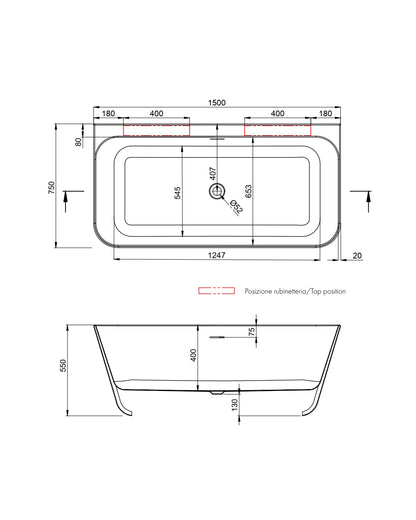 Forma Aquae Meda vasca 150x75 a parete in TechFusion bianco lucido VSMP15075