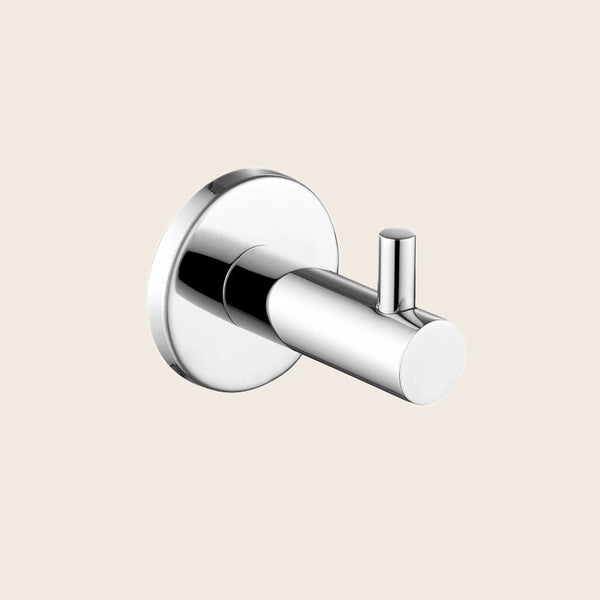 Gancio appendi asciugamano cromo Minimal in acciaio inox e lucido montato a parete, vista del design e della finitura...