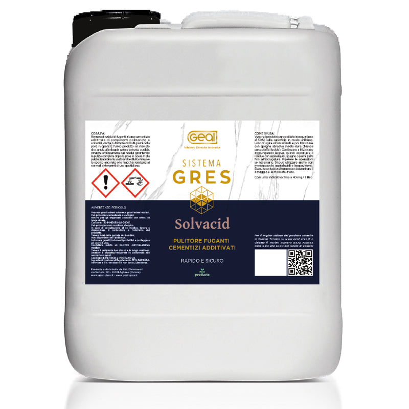 SOLVACID+ GEAL 5L Detersolvente acido sinergizzato per gres in gres porcellanato montato a parete, vista del design e...