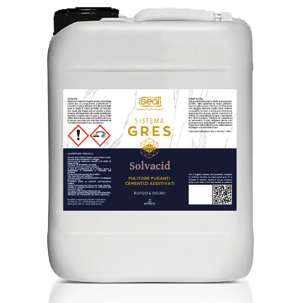 SOLVACID+ GEAL 5L Detersolvente acido sinergizzato per gres in gres porcellanato montato a parete, vista del design e...