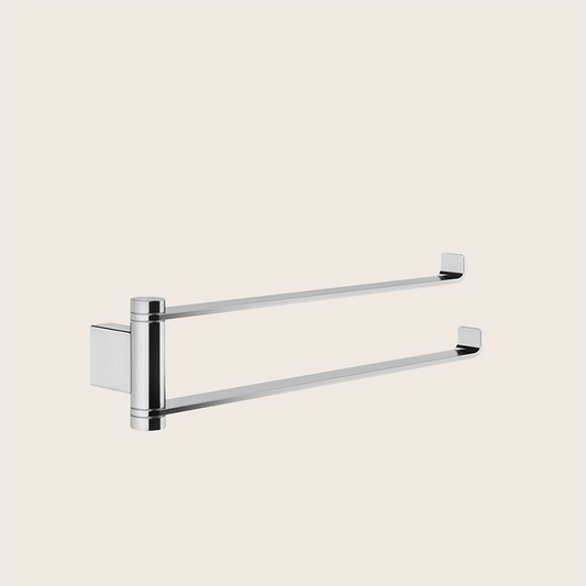 Gessi Emporio Porta asciugamani doppio a muro orientabile Cromo Lucido montato a parete, vista del design e della finitura