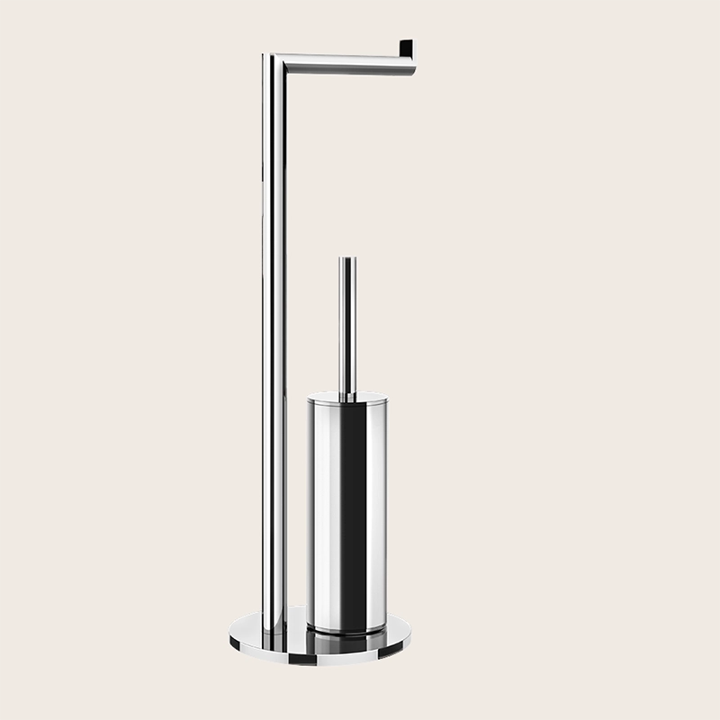 Gessi Piantana a terra con portarotolo e portascopino cromo Cromo Lucido montato a parete, vista del design e della finitura