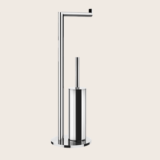 Gessi Piantana a terra con portarotolo e portascopino cromo Cromo Lucido montato a parete, vista del design e della finitura