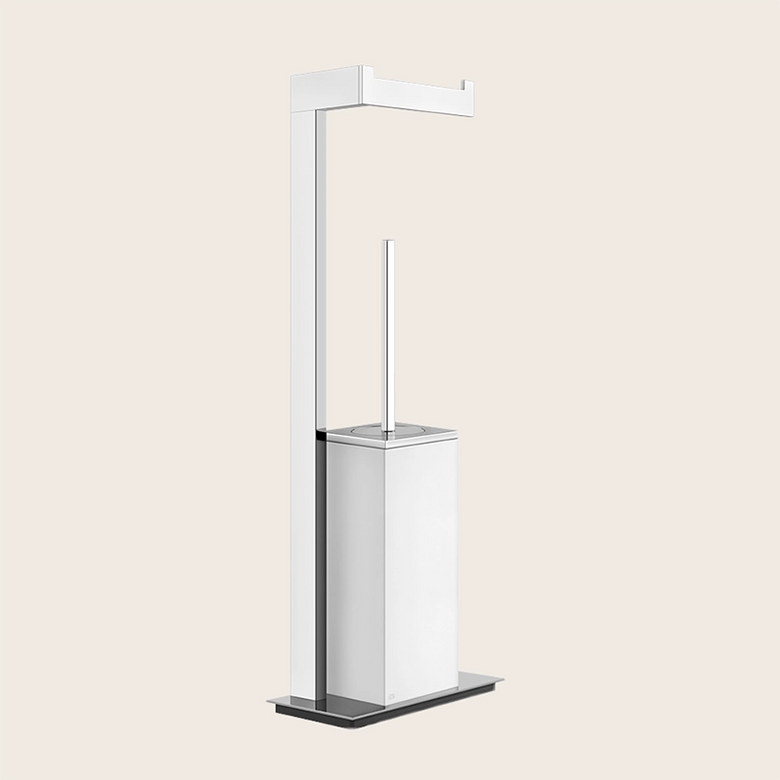 Gessi Rettangolo Piantana portascopino portarotolo Bianco montato a parete, vista del design e della finitura