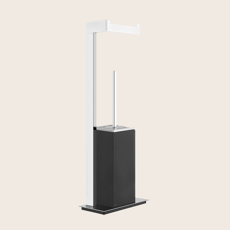 Gessi Rettangolo Piantana portascopino portarotolo nero Nero Opaco montato a parete, vista del design e della finitura