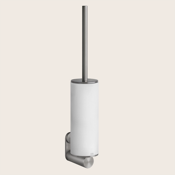 Gessi Porta scopino wc a parete bianco steel brushed in spazzolato montato a parete, vista del design e della finitura